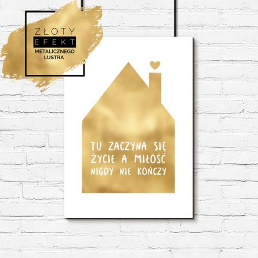 Plakat złoty miłość i dom