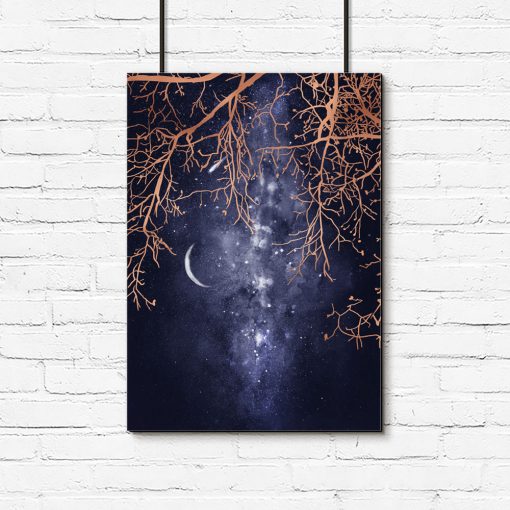 plakat z drzewem i gwiazdami