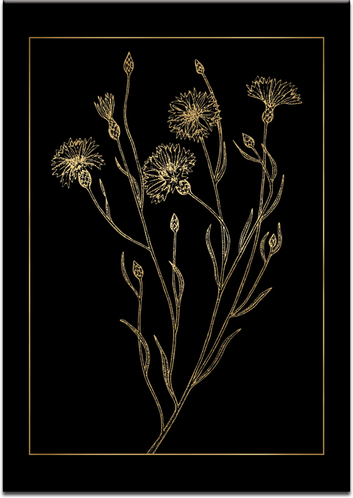 czarno-złoty plakat z kwiatami