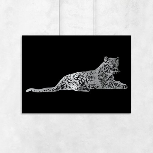 motyw geparda na posrebrzanym plakacie