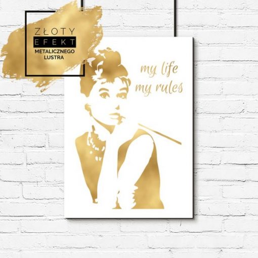 Plakat z Audrey Hepburn złoty