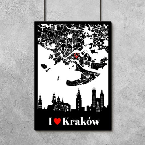 Kraków na plakacie czarno-białym