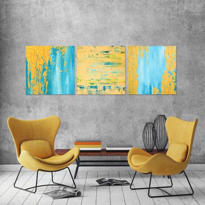 Obraz z niebiesko-żółtą abstrakcją do salonu