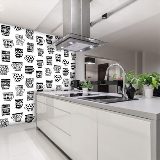 Czarno-biała tapeta do kuchni