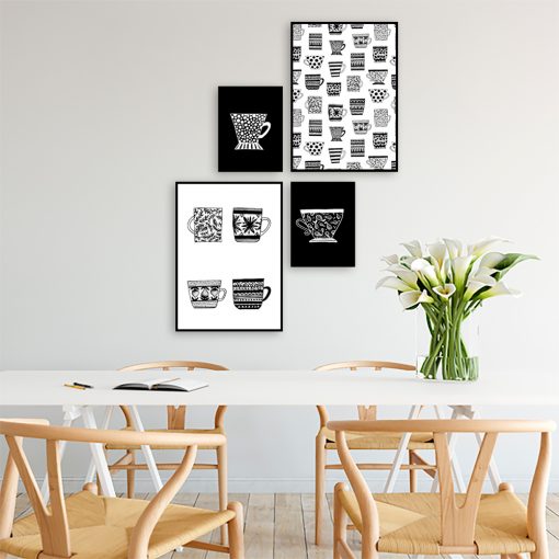 Czarno-biały zestaw plakatów do kuchni