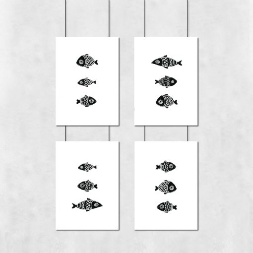 Zestaw plakatów w czarne ryby