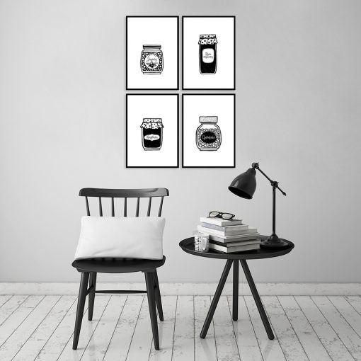 Czarno-biały zestaw plakatów do kuchni