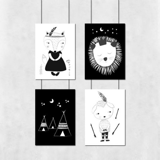 Czarno-biały zestaw plakatów do pokoju dziecięcego