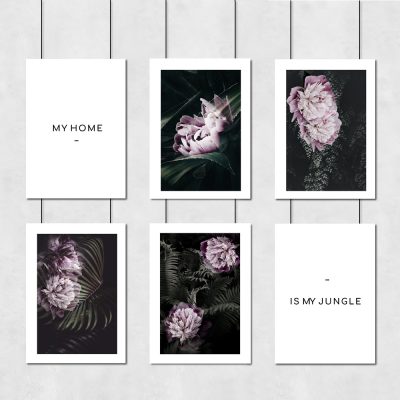 plakaty z kwiatami i napisami
