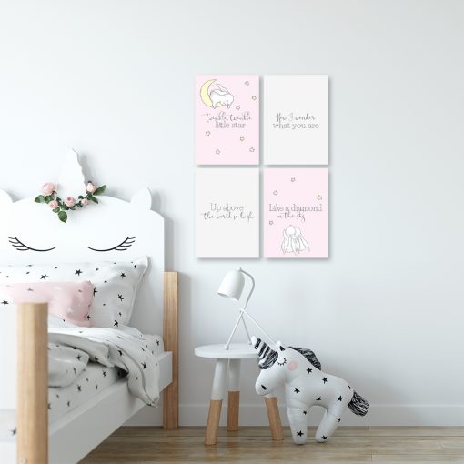 Różowo-szary zestaw plakatów do dekoracji pokoju dziecka