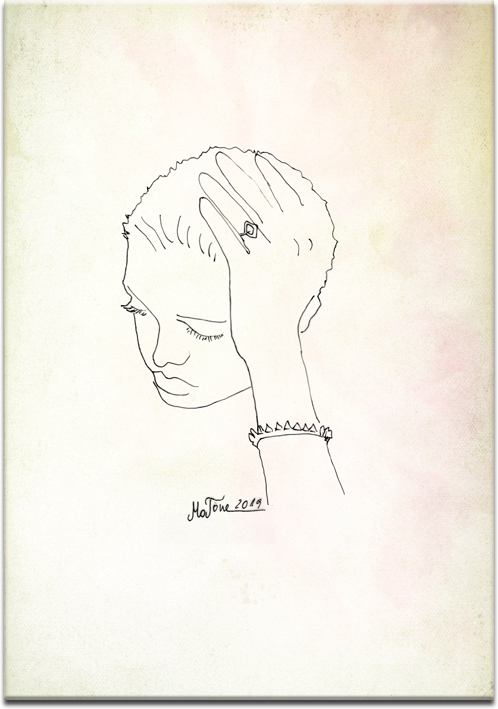 Kremowy plakat z rysunkiem kobiecej głowy