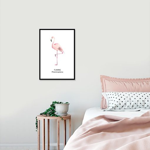 Plakat z różowym ptakiem