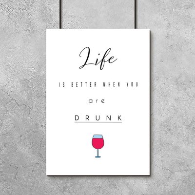 Plakat z napisem i kieliszkiem wina