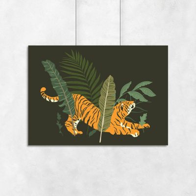 Plakat tropikalny z tygrysem do salonu