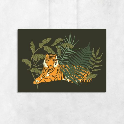 Plakat tygrys i liście