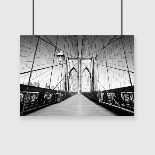 Plakat czarno-biały z mostem brooklińskim