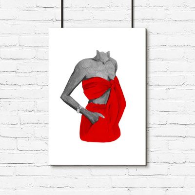 Plakat kobieta w czerwonej sukience