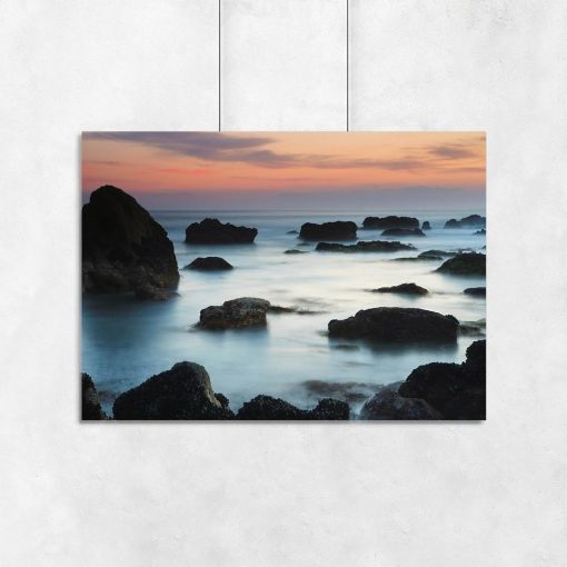 Plakat z morzem i zachodem słońca
