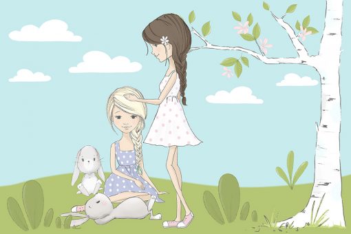 Fototapeta z motywem dziewczynek i króliczków
