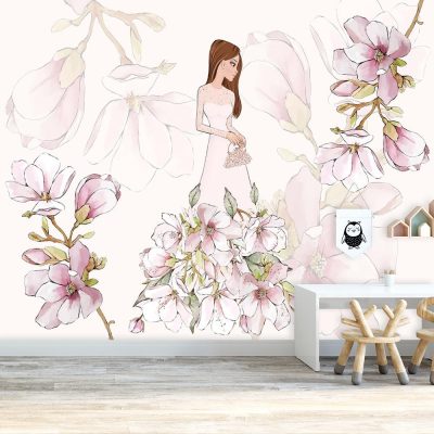 Fototapeta jasnoróżowa z motywem kwiatów magnolii