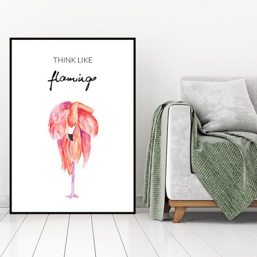 Plakat z różowym flamingiem