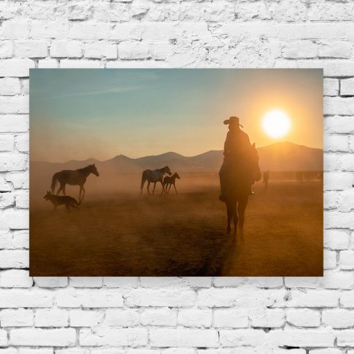 Obraz z motywem koni o zachodzie słońca