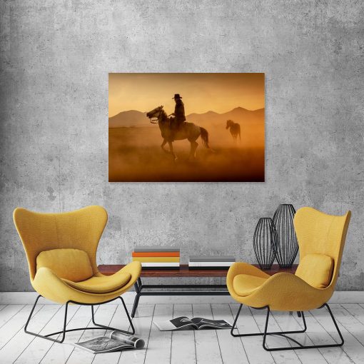 Obraz konie i kowboj