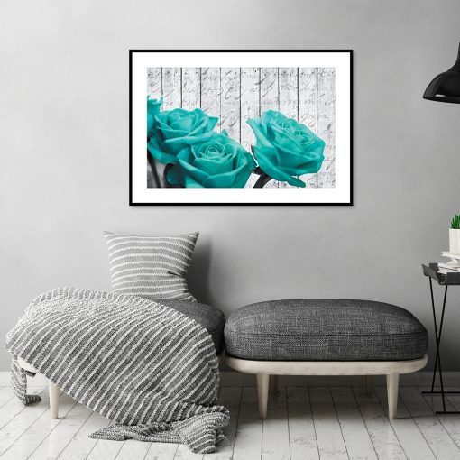 turkusowe róże na plakacie