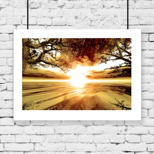 plakat słońce morze drzewa