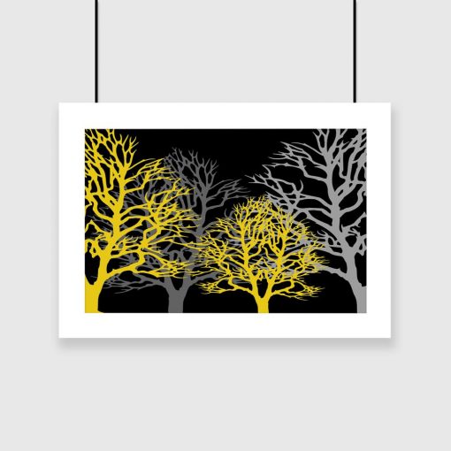 żółte i szare drzewa na plakacie