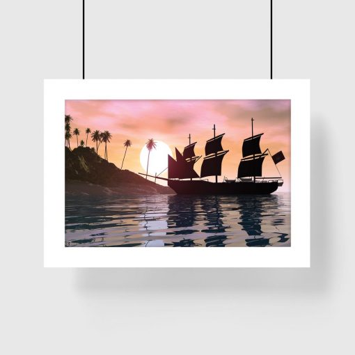 różowy plakat wyspa i palmy