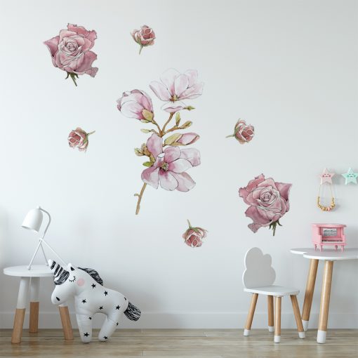 naklejka z różowymi kwiatami do pokoju dziecka