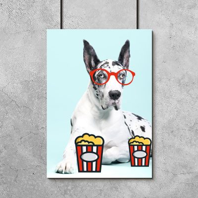 plakat z psem w okularach