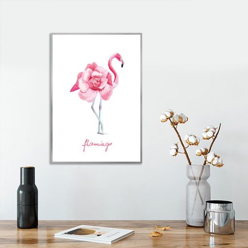 plakat z różowym flamingiem