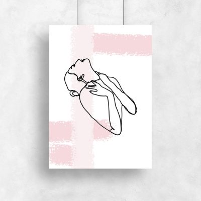 plakat z motywem kobiety i różowych śladów