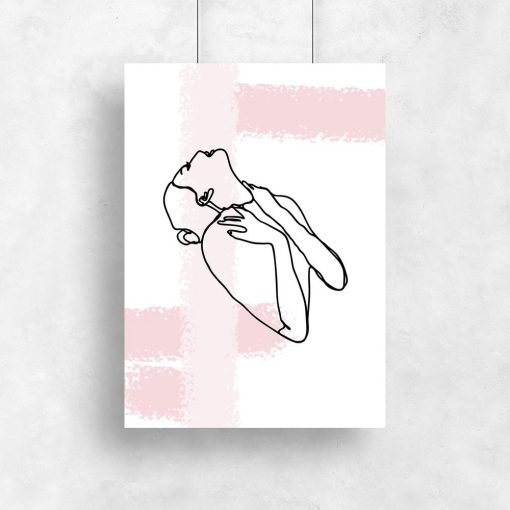 plakat z motywem kobiety i różowych śladów