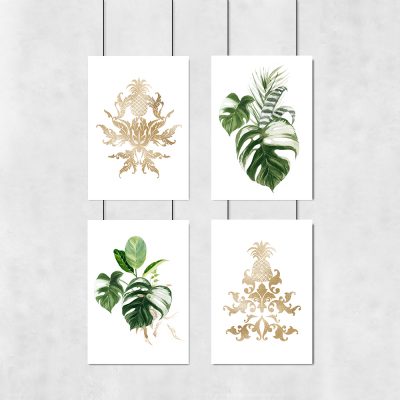 plakaty w zestawie liście i ornamenty