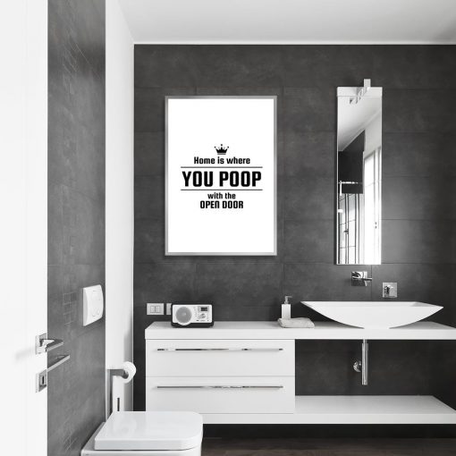 plakat z zabawnym napisem do łazienki