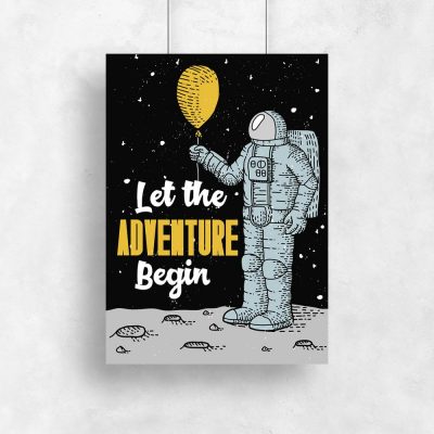 plakat z ilustracją kosmonauty z balonem