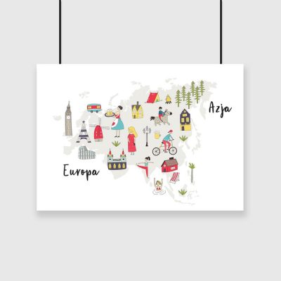 plakat z Europą i Azją