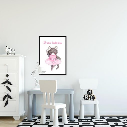plakat z motywem kotka w stroju baletnicy dla dziecka