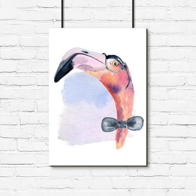 plakat z flamingiem z muszką