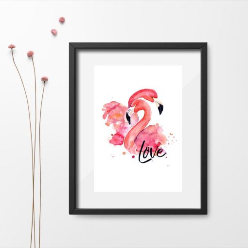 plakat z flamingami