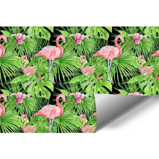 flamingi i liście na czarnym tle tapety
