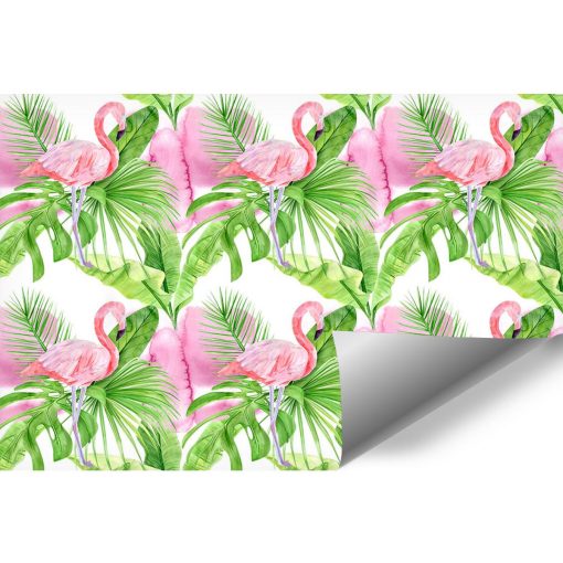 Flamingi i tropikalne liście na fototapecie