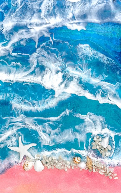 fototapeta kompozycja malarska fale morze muszle