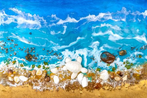 fototapeta sztuka żywiczna morze fale złoto kamienie