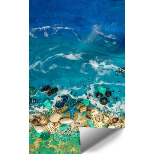 Fototapeta kompozycja malarska niebieskie morze i muszle