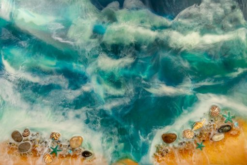 fototapeta dekoracja z kamieniami i złotem morze resin sea