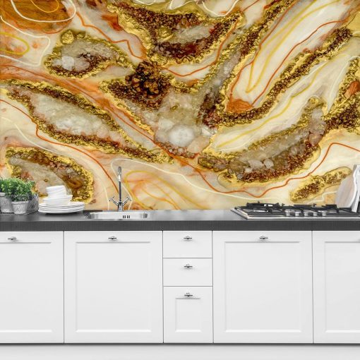 Fototapeta geode art z abstrakcją do kuchni beżowo brązowa z kamieniami